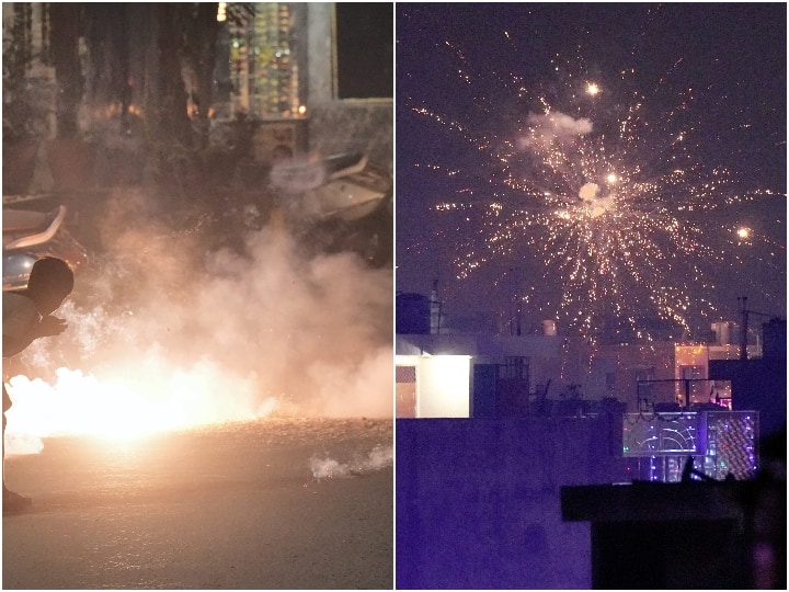 People burst crackers and celebrate Diwali in Delhi despite the ban on firecrackers Diwali 2022: दिल्ली में रोक के बावजूद कई इलाकों में जमकर हुई आतिशबाजी, 'जहरीली' हो सकती है हवा