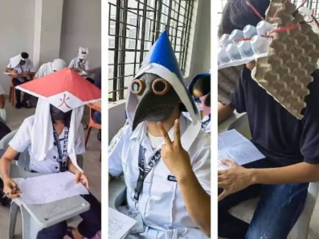 Viral News:টোকাটুকি হইতে সাবধান! 'অ্যান্টি চিটিং হ্যাট'-এ অভিনব বার্তা পড়ুয়াদের Engineering Students Create Anti Cheating Hats For Examinations In Philippines Which Go Viral Viral News:টোকাটুকি হইতে সাবধান! 'অ্যান্টি চিটিং হ্যাট'-এ অভিনব বার্তা পড়ুয়াদের