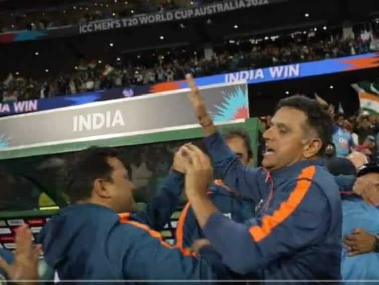 Overjoyed Coach Dravid, Tears And Hugs — Watch India's Victory Celebrations Over Pakistan In T20 World Cup Overjoyed Coach Dravid, Tears And Hugs — Watch India's Victory Celebrations Over Pakistan In T20 World Cup