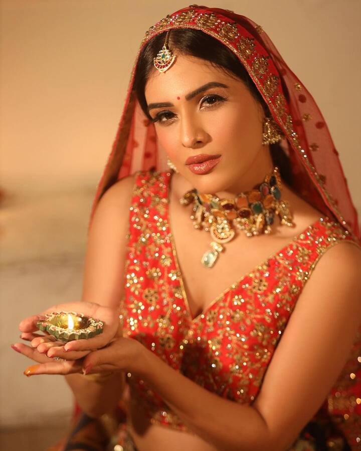 इसके साथ ही उन्होंने माथे पर मांग टीका और छोटी सी लाल बिंदी भी लगाया हुई है जो उनकी खूबसूरती और बढ़ा रही हैं.