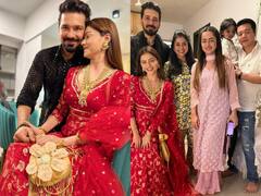 Rubina Dilaik Pics: पति के साथ दिवाली पर रोमांटिक पोज देती नजर आईं रुबीना दिलैक, लाल जोड़े में दिखीं बला की खूबसूरत