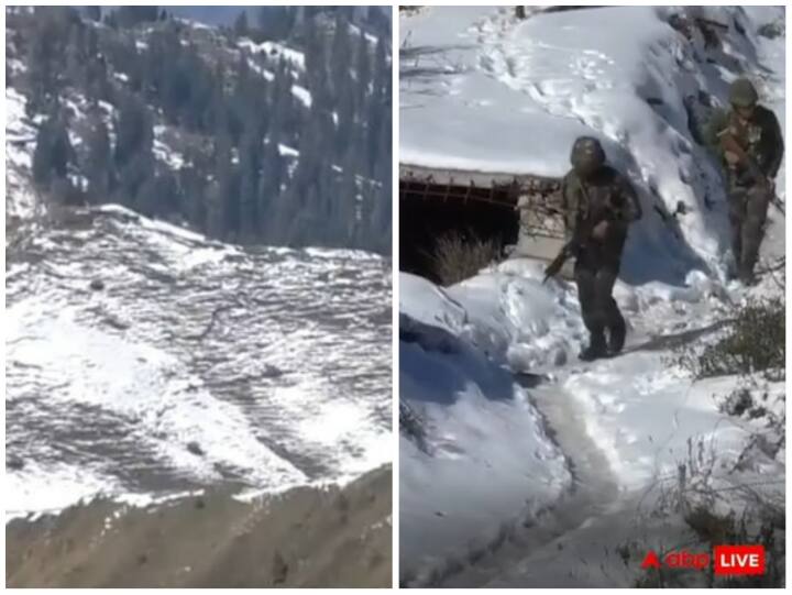 Indian Army personnel patrolling between the snow-capped hills LoC Video: एलओसी पर बर्फ के बीच गश्त कर रहे जवान, वीडियो वायरल