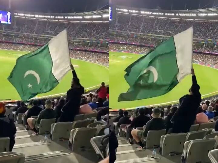 Indian Fans Trolled A Pakistani For Flag During IND vs PAK Match In MCG See Video उल्टा झंडा पकड़ने पर पाकिस्तानी प्रशंसक हुआ ट्रोल, भारतीय फैंस ने लगाई क्लास, कहा- और इन्हें कश्मीर चाहिए