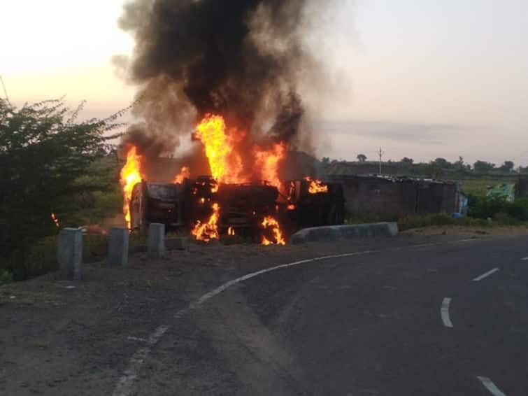Madhya Pradesh Fuel Tanker Travelling From Indore Overturns Bursts Into Flames 20 Injured Two Die 2 Dead, 20 Hurt After Fuel Tanker Overturns, Bursts Into Flames In MP's Khargone