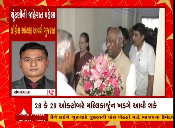 વિધાનસભાની ચૂંટણીની જાહેરાત પહેલા કોંગ્રેસ અધ્યક્ષ મલ્લિકાર્જુન ખડગે આવશે ગુજરાત
