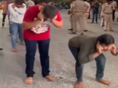 Ahmedabad Police nabs men bursting crackers on car roof, make them do sit-ups காரின் மீது அமர்ந்து பட்டாசு வெடித்த இளைஞர்கள்.. போலீஸார் கொடுத்த தண்டனையை பாருங்க..