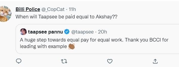 Taapsee Pannu ने BCCI के फैसले पर जताई खुशी, यूजर्स ने ट्वीट कर पूछा- तुम्हें कब अक्षय के बराबर मिलेगी फीस?