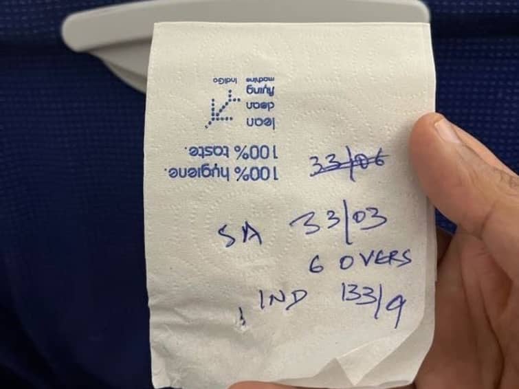 India vs South Africa Highlights Passenger Gets Handwritten Ind vs SA Score Update From Pilot Onboard Flight Viral Pic Passenger Gets Handwritten Ind vs SA Score Update From Pilot Onboard Flight. See Viral Pic