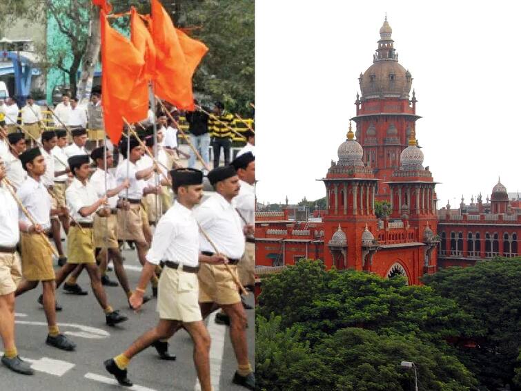 Madras High Court order to police file report regarding granting of permission to RSS organization to hold a procession ஆர்.எஸ்.எஸ் ஊர்வலத்திற்கு அனுமதி வழங்கிய காவல்துறை.. அறிக்கை தாக்கல்செய்ய உத்தரவிட்ட சென்னை உயர்நீதிமன்றம்!