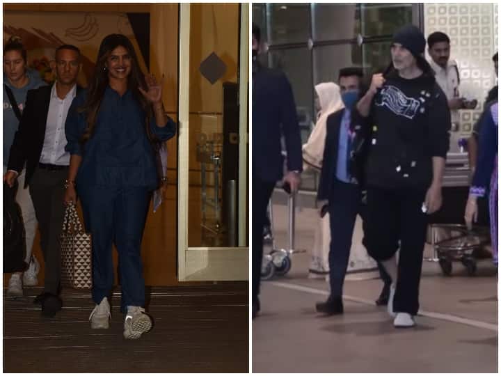 Priyanka Chopra and Akshay Kumar spotted at Mumbai airport  Entry from the same flight but exit from different gates एक ही फ्लाइट से मुंबई पहुंचे प्रियंका चोपड़ा-Akshay Kumar! मगर अलग-अलग गेट से की एग्जिट
