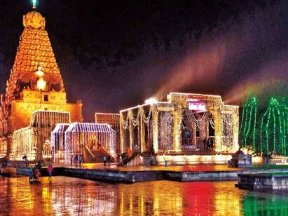 .Rajaraja Cholan Sataya festival starts tomorrow தகதகவென்று மின்னும் தஞ்சை பெரிய கோயில்... ராஜராஜ சோழன் சதயவிழா நாளை தொடங்குகிறது