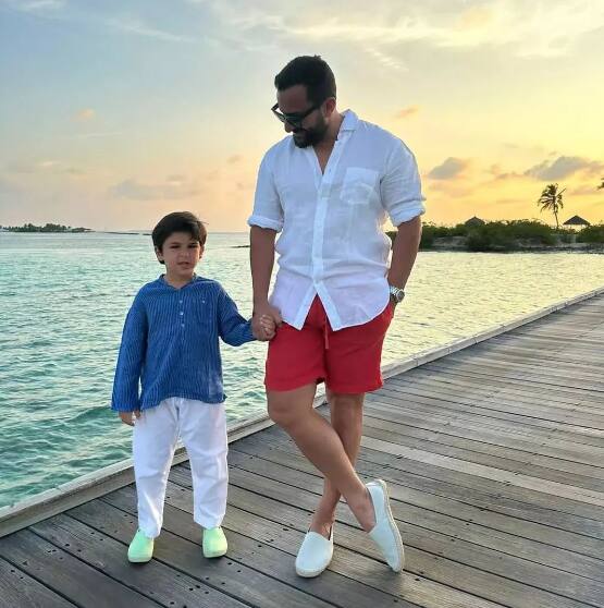 बॉलीवुड एक्टर सैफ अली खान कूल पेरेंट्स के परफेक्ट उदाहरण हैं, सैफ अपने बड़े बेटे तैमूर के साथ मालदीव में छुट्टियां (Saif Ali Khan Maldives Vacation) मनाने गए हैं. सोशल मीडिया पर बाप-बेटे की जोड़ी काफी चर्चा में है.