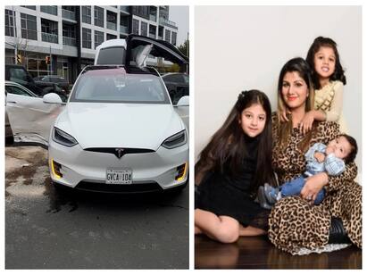 Actress Rambha used a Tesla car that met with an accident ரூ.1.5 கோடி மதிப்புள்ள டெஸ்லா கார்... ஆனாலும் விபத்தில் சிக்கிய ரம்பா!