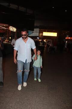 Taimur Ali Khan Pics: बेटे का हाथ थामे एयरपोर्ट पर स्पॉट हुए सैफ अली खान, छोटा सा गिटार बैग लिए क्यूट लुक में नजर आए तैमूर