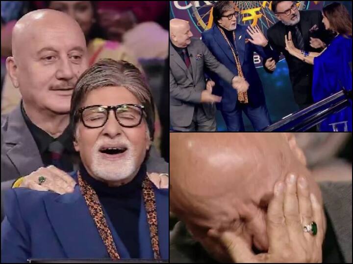 Kaun Banega Crorepati 14 Amitabh Bachchan welcomed Uunchai Stars Anupam Kher Boman Irani Neena Gupta KBC 14: बिग बी के कंधे की मालिश करते दिखे अनुपम खेर, इस बात ने ‘ऊंचाई’ स्टार्स के आंखों में ला दिए आंसू