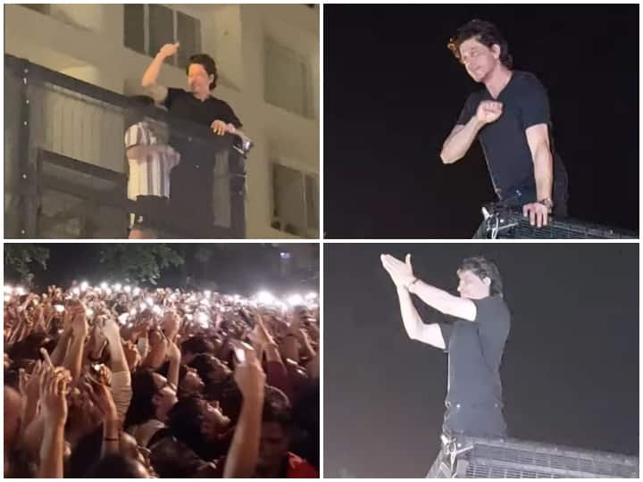 Shah Rukh Khan 57 Birthday fans gathered outside mannat SRK greet his fans at midnight Shah Rukh Khan Birthday: शाहरुख के बर्थडे पर मन्नत के बाहर लगी फैंस की भीड़, SRK ने आधी रात को इस अंदाज में किया शुक्रिया