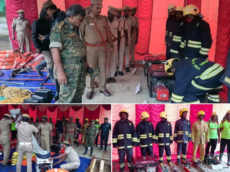 North East Monsoon: State Fire and Rescue Department director Marakanam examines the rescue team. வடகிழக்கு பருவமழை: மரக்காணத்தில் மீட்பு பணிகள் குழு குறித்து மாநில தீயணைப்பு, மீட்பு பணிகள் துறை இயக்குனர் ஆய்வு