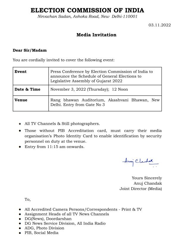 Gujarat Assembly Election 2022 Schedule To Be Announced By EC At 12 PM