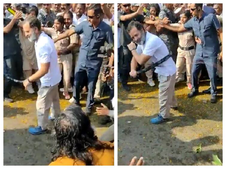 Rahul Gandhi bharat joda yatra in telegana beat himself with a whips Rahul Gandhi: தன்னை தானே சாட்டையால் அடித்து கொண்டு நடமாடிய ராகுல்... வைரலாகும் வீடியோ...