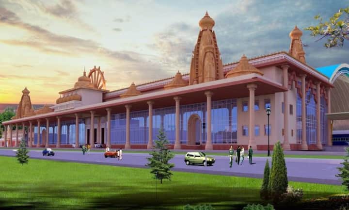 अयोध्या के रेलवे स्टेशन को एयरपोर्ट इंफ्रास्ट्रक्चर के रूप में विकसित किया जा रहा है. भारतीय रेलवे की ओर से पहले ही बताया गया था कि लगभग 200 करोड़ में अयोध्या स्टेशन को नए लुक में तब्दील किया जा रहा है. (तस्वीरें-ट्विटर)