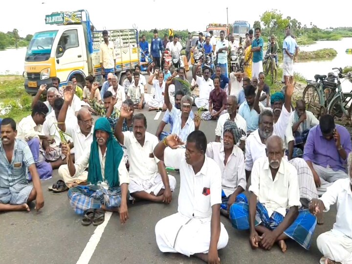 சீர்காழி அருகே பயிர் பாதிப்பை பார்வையிட வராத அதிகாரிகள் -  விவசாயிகள் சாலை மறியல்