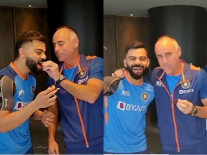 Virat Kohli Birthday celebration with Paddy Upton cake cutting team india t20 world cup 2022 VIDEO: Virat Kohli ने टीम इंडिया के साथ मनाया जन्मदिन का जश्न, पैडी अप्टन ने कटवाया केक