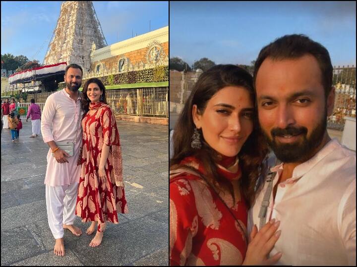 Karishma Tanna Varun Bangera Photos: टीवी एक्ट्रेस करिश्मा तन्ना ने सोशल मीडिया पर पति वरुण बंगेरा के साथ तिरुपति मंदिर से तस्वीरें शेयर की हैं.