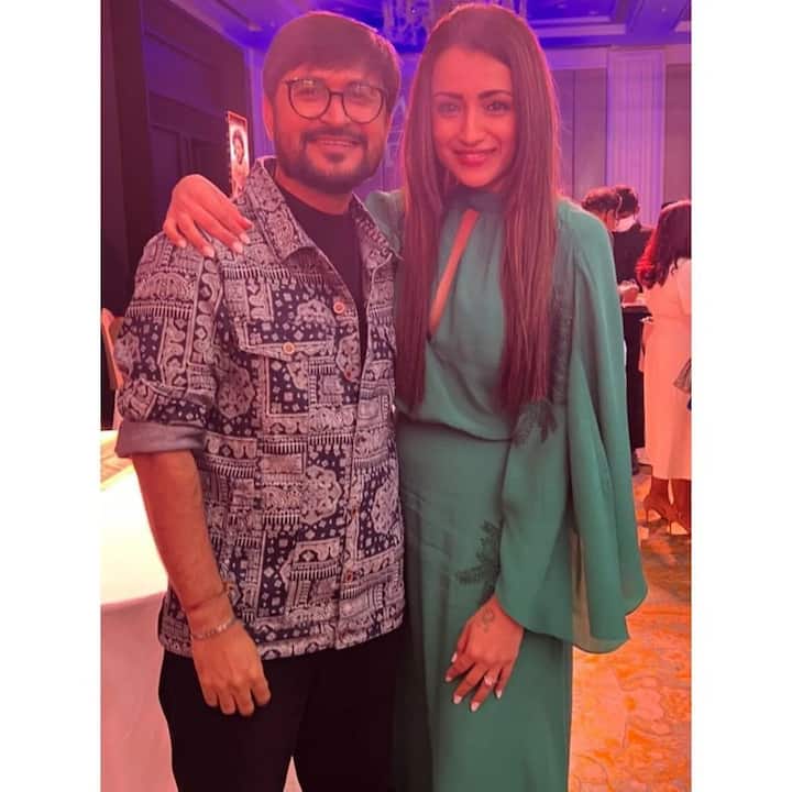 Trisha, who played princess Kundavai in the film, attended the event wearing a green colour dress. (Image: Twitter)