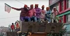UP: ગોલા ગોકર્ણનાથમાં ભાજપની જીતની ઉજવણી, બુલડોઝર પર સવાર કાર્યકર્તાઓએ લગાવ્યા નારા