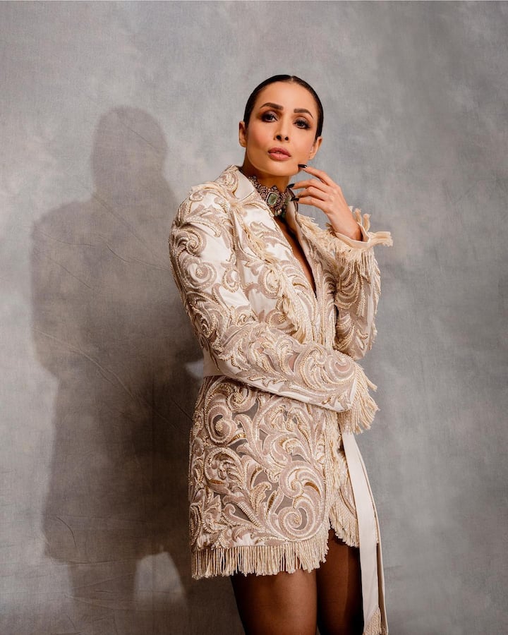 तिने न्यूड मेकअप आणि स्मोकी आय लूकसह तिचा लूक पूर्ण केला आहे. यादरम्यान तिने केस मोकळे बांधले आहेत.(फोटो सौजन्य :malaikaaroraofficial/इंस्टाग्राम)