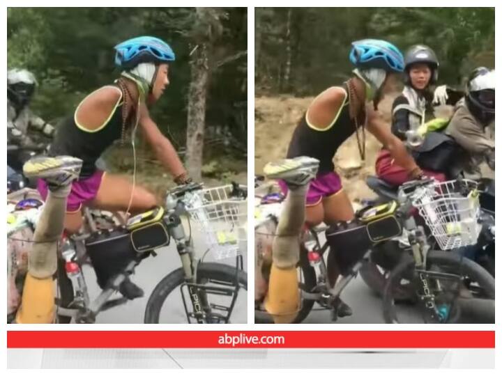 handicapped man cycling with one arm and leg Video: एक हाथ और पैर से कर रहा दुनिया की सैर, दिल जीत लेगा वीडियो