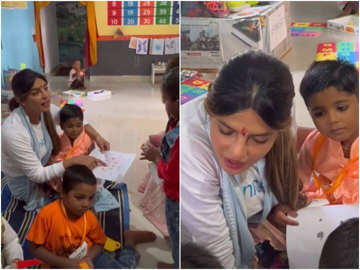 Priyanka Chopra Lucknow Visit taught Anganwadi center  children talked about violence and discrimination against girls आंगनवाड़ी केंद्र के बच्चों को पढ़ाती नजर आईं Priyanka Chopra, बोलीं- लड़कियां और महिलाएं बना सकती हैं बेहतर फ्यूचर