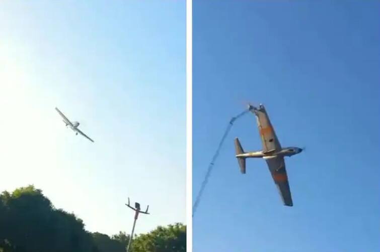 plane collided with the pole during the air show video goes viral Viral Video: ਖੰਭੇ ਨਾਲ ਟਕਰਾ ਗਿਆ ਜਹਾਜ਼ ਦਾ ਵਿੰਗ, ਪਾਇਲਟ ਦੀ ਸਮਝ ਨਾਲ ਟਲਿਆ ਵੱਡਾ ਹਾਦਸਾ