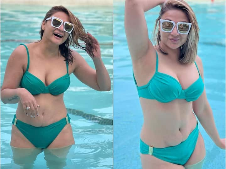 Urvashi Dholakia looks drop dead gorgeous as she sizzles in a swimming pool in a blue bikini in her latest post on Instagram.