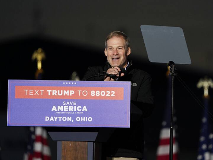 Representative Jim Jordan, a Republican from Ohio, speaks during the 'Save America' rally in Vandalia, Ohio, on Monday, Nov 7. (Source: Getty)