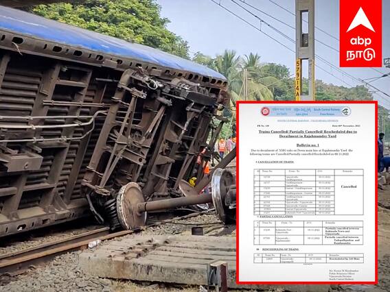 Train Derails in Rajamundry : தடம் புரண்ட சரக்கு ரயில்.. 9 ரயில்களை ரத்து செய்த ரயில்வே நிர்வாகம்..