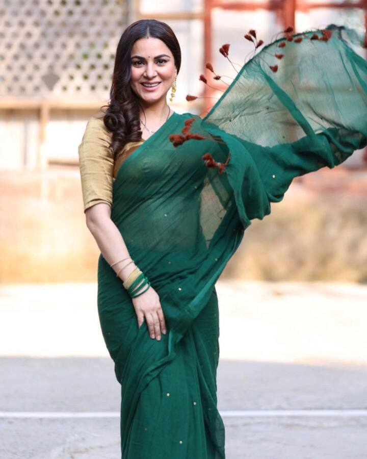 ताज्या फोटोंमध्ये श्रद्धा हिरव्या रंगाच्या साडीत दिसत आहे. यासोबत तिने तपकिरी रंगाचा ब्लाऊज घातला आहे. (फोटो सौजन्य :sarya12/इंस्टाग्राम )