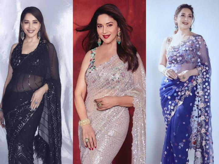 Madhuri Saree Collection: बॉलीवुड की ‘धक-धक’ गर्ल माधुरी दीक्षित का जादू आज भी फैंस के सिर चढ़कर बोलता है. लेकिन आज हम एक्ट्रेस की पर्सनल लाइफ और करियर से हटकर उनके साड़ी कलेक्शन के बारे में बताएंगे.