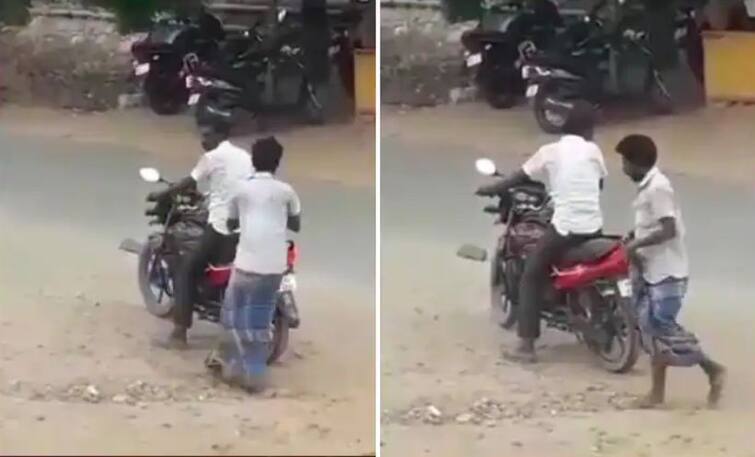 drunk man trying to balance on bike wearing Indian bottom lungi funny viral video Funny Video: ਲੂੰਗੀ ਪਾ ਕੇ ਬਾਈਕ 'ਤੇ ਚੜ੍ਹਨ ਲੱਗਾ ਸ਼ਰਾਬੀ, ਹਾਲਤ ਦੇਖ ਕੇ ਨਹੀਂ ਰੁਕੇਗਾ ਹਾਸਾ