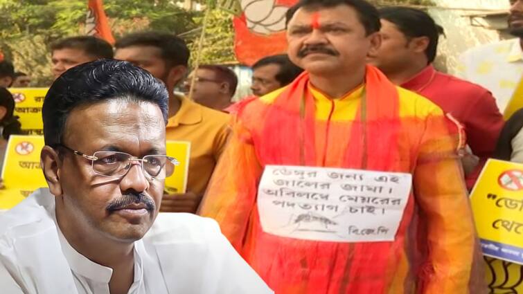 Demanding resignation of mayor due to dengue fever, BJP protested wearing net clothes Dengue: ডেঙ্গির বাড়বাড়ন্তে মেয়রের পদত্যাগ দাবি, নেটের জামা পরে বিক্ষোভ বিজেপির