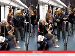 फेवरेट गाना बजते ही मचल पड़ा बुजुर्ग, पत्नी के सामने लड़की के साथ किया डांस