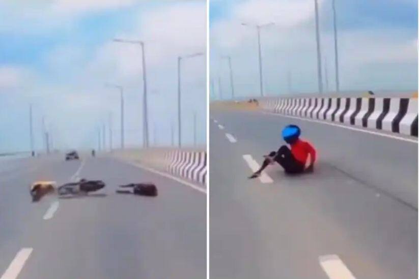 man falls victim to accident due to loss of balance during stunt Viral Video: ਤੇਜ਼ ਰਫ਼ਤਾਰ 'ਤੇ ਕੰਟਰੋਲ ਤੋਂ ਬਾਹਰ ਹੋਈ ਬਾਈਕ, ਰੋਂਗਟੇ ਖੜ੍ਹੇ ਕਰ ਦੇਵੇਗਾ ਵੀਡੀਓ