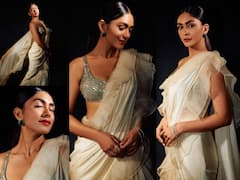 Mrunal Thakur :  வெண்ணிலவே வெண்ணிலவே...நடிகை மிருனால் தாக்கூரின் சேரி க்ளிக்ஸ்!