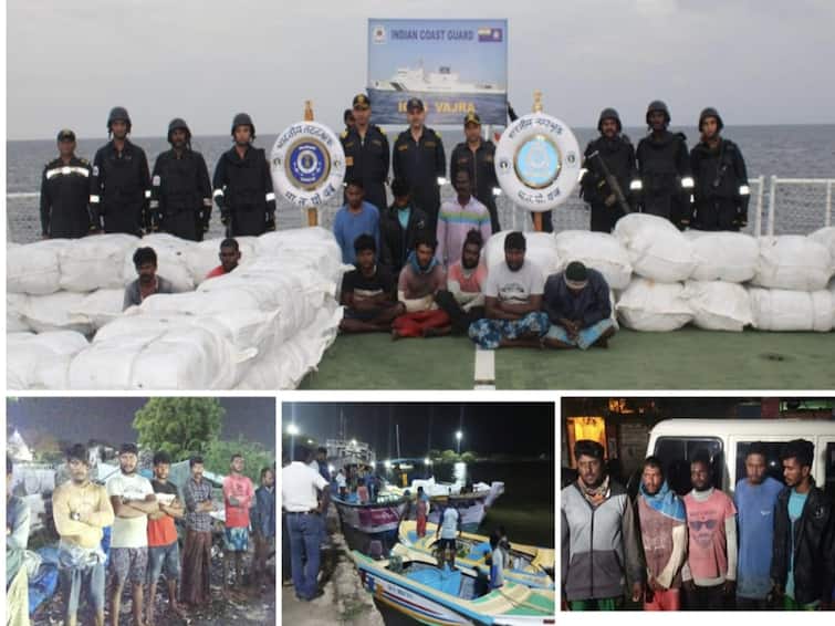 Tamil Nadu and Sri Lankan fishermen caught while exchanging beedi leaf bundles 16 persons arrested TNN Crime: நடுக்கடலில்  பீடி இலைகள் கடத்தல்; தமிழகம், இலங்கை மீனவர்கள் 16 பேர் கைது