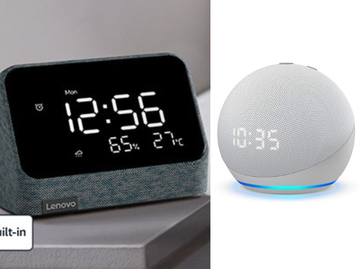 Amazon Deal On Smart Clock Lenovo Smart Clock Under 1000 Digital smart clock With Voice Command Echo Dot Speaker With Digital Clock अमेजन से खरीदें ये  बड़े काम की स्मार्ट क्लॉक, सिर्फ वॉइस कमांड से सेट करें अलार्म, रिमाइंडर और सुनें म्यूजिक भी