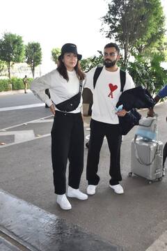 In Pics: विराट कोहली ने पहनी अनुष्का शर्मा के नाम की टी-शर्ट, ट्विनिंग में एयरपोर्ट पर स्पॉट हुए 'विरुष्का'