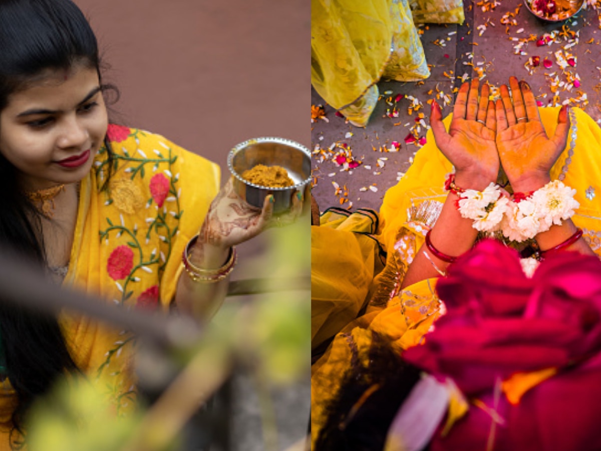 Happy Indian Couple in Haldi Ceremony 22976569 Vector Art at Vecteezy