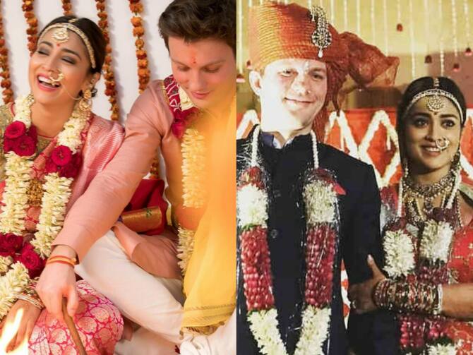 Shriya Saran Wedding Unseen Photos Andrei Koscheev Raughetr Radha Drishyam 2 | Shriya Saran Wedding Photo: शादी में पिंक कलर की साड़ी में सोलह श्रृगांर किए नजर आईं थी श्रेया सरन, देखिए