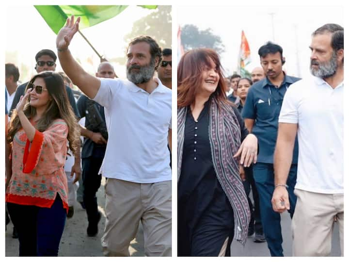 Actress Riya Sen joined Congress leader Rahul Gandhi during the Maharastra leg of the Bharat Jodo Yatra on November 17.  Earlier, Pooja Bhatt had joined the Congress leader in his yatra. Take a look