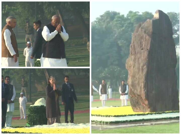 Congress leaders pay tribute to former PM Indira Gandhi on her 105th birth anniversary at Shakti Sthal.
